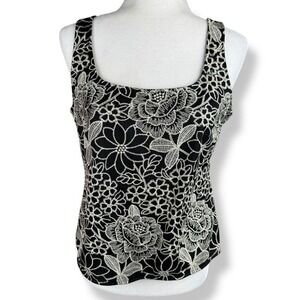 Alex Evenings‎ Womens Tank Top Size Medium Black Gold Embroidered Whimsigoth